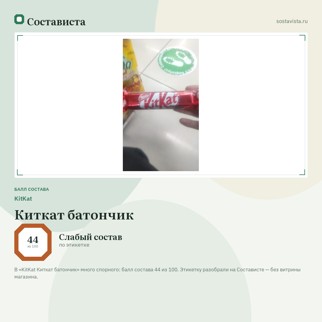 KitKat Киткат батончик: балл состава 44 из 100 — Состависта
