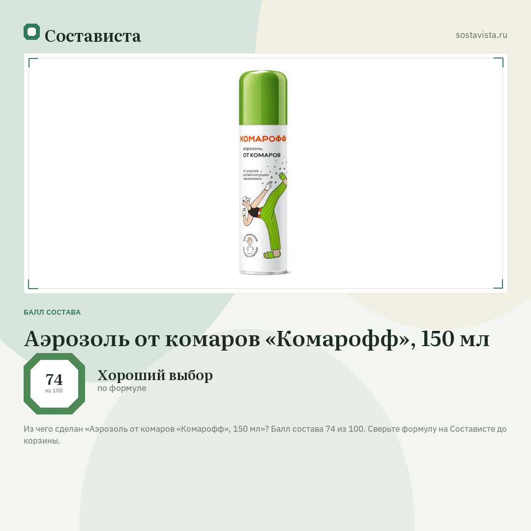 Аэрозоль от комаров «Комарофф», 150 мл: балл состава 74 из 100 — Состависта