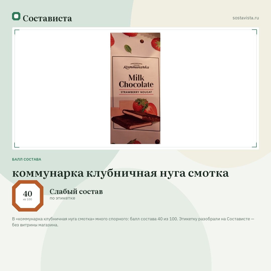 коммунарка клубничная нуга смотка: балл состава 40 из 100 — Состависта