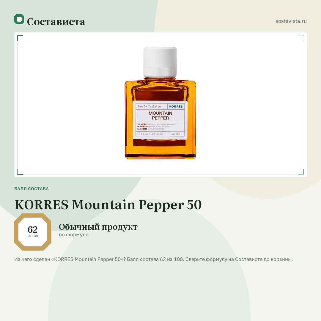 KORRES Mountain Pepper 50: балл состава 62 из 100 — Состависта