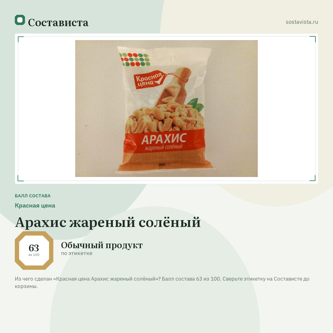 Красная цена Арахис жареный солёный: балл состава 63 из 100 — Состависта