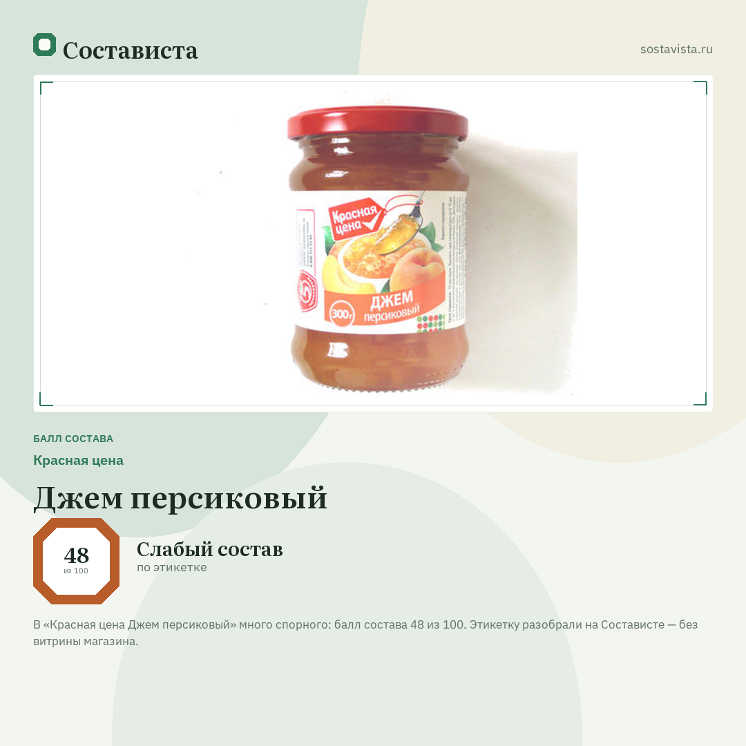 Красная цена Джем персиковый: балл состава 48 из 100 — Состависта