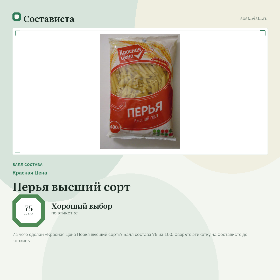 Красная Цена Перья высший сорт: балл состава 75 из 100 — Состависта