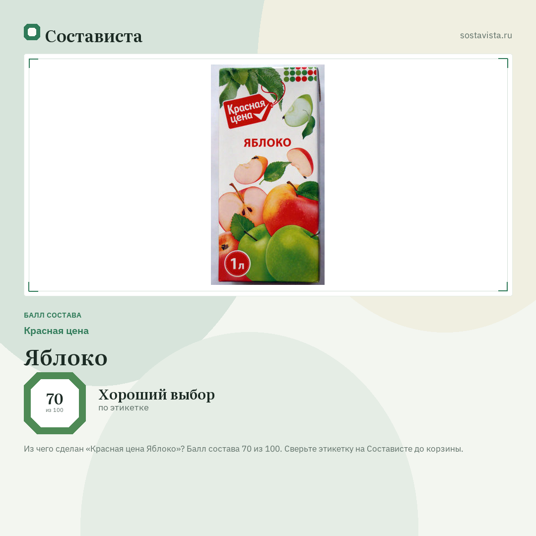 Красная цена Яблоко: балл состава 70 из 100 — Состависта