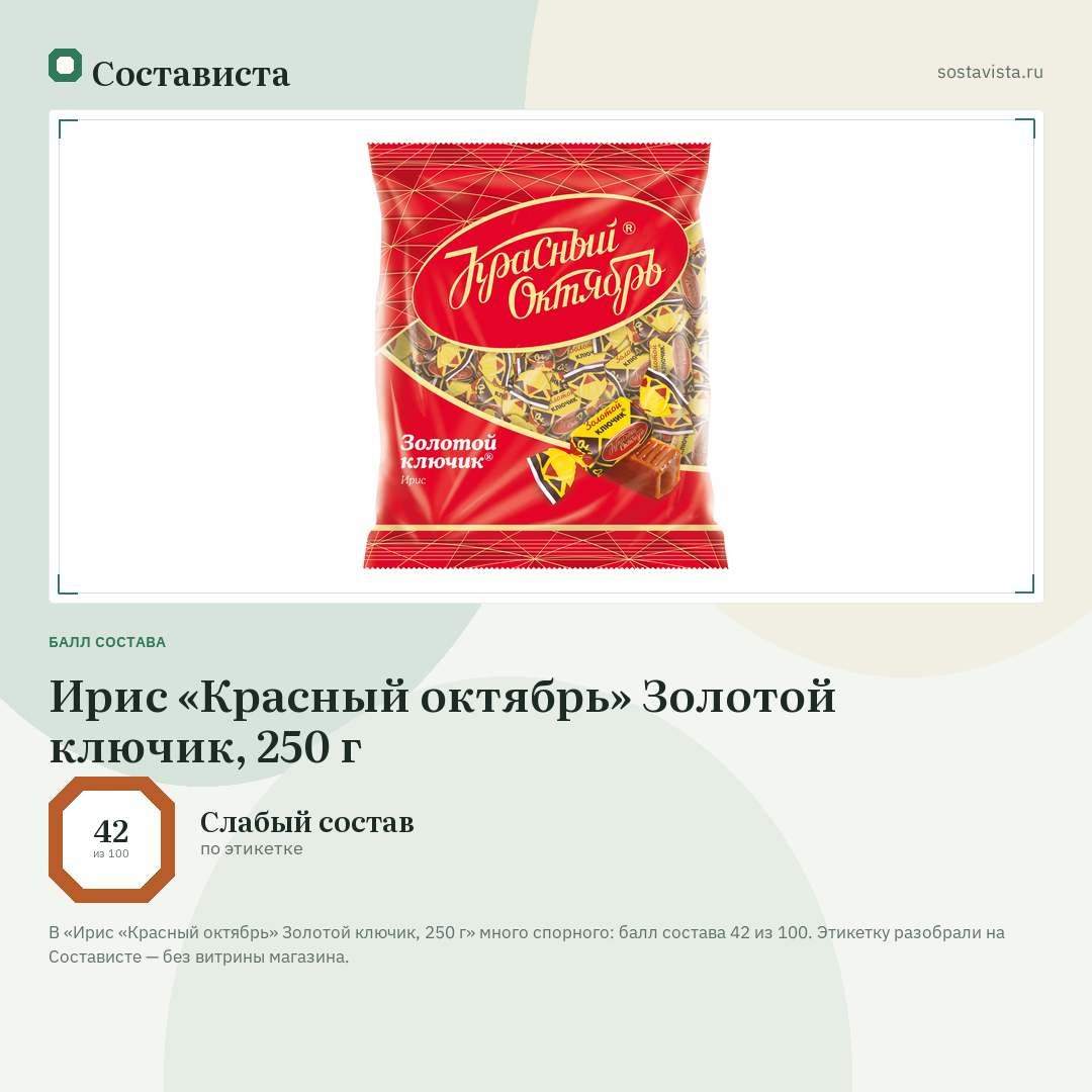 Ирис «Красный октябрь» Золотой ключик, 250 г: балл состава 42 из 100 — Состависта