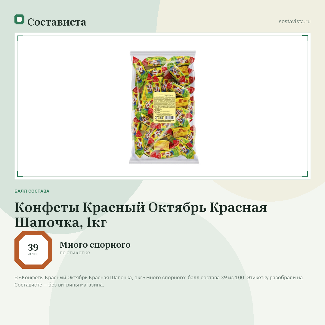 Конфеты Красный Октябрь Красная Шапочка, 1кг: балл состава 39 из 100 — Состависта