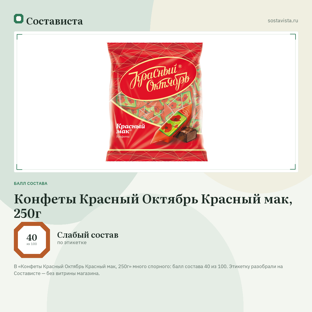 Конфеты Красный Октябрь Красный мак, 250г: балл состава 40 из 100 — Состависта
