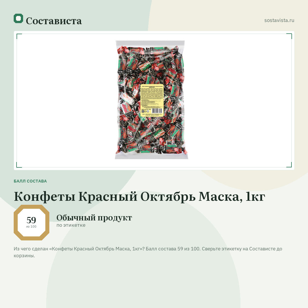 Конфеты Красный Октябрь Маска, 1кг: балл состава 59 из 100 — Состависта