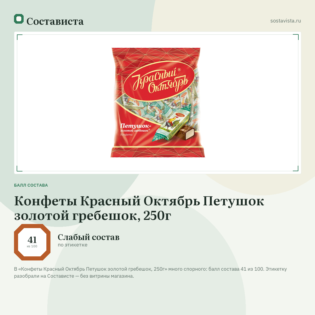 Конфеты Красный Октябрь Петушок золотой гребешок, 250г: балл состава 41 из 100 — Состависта