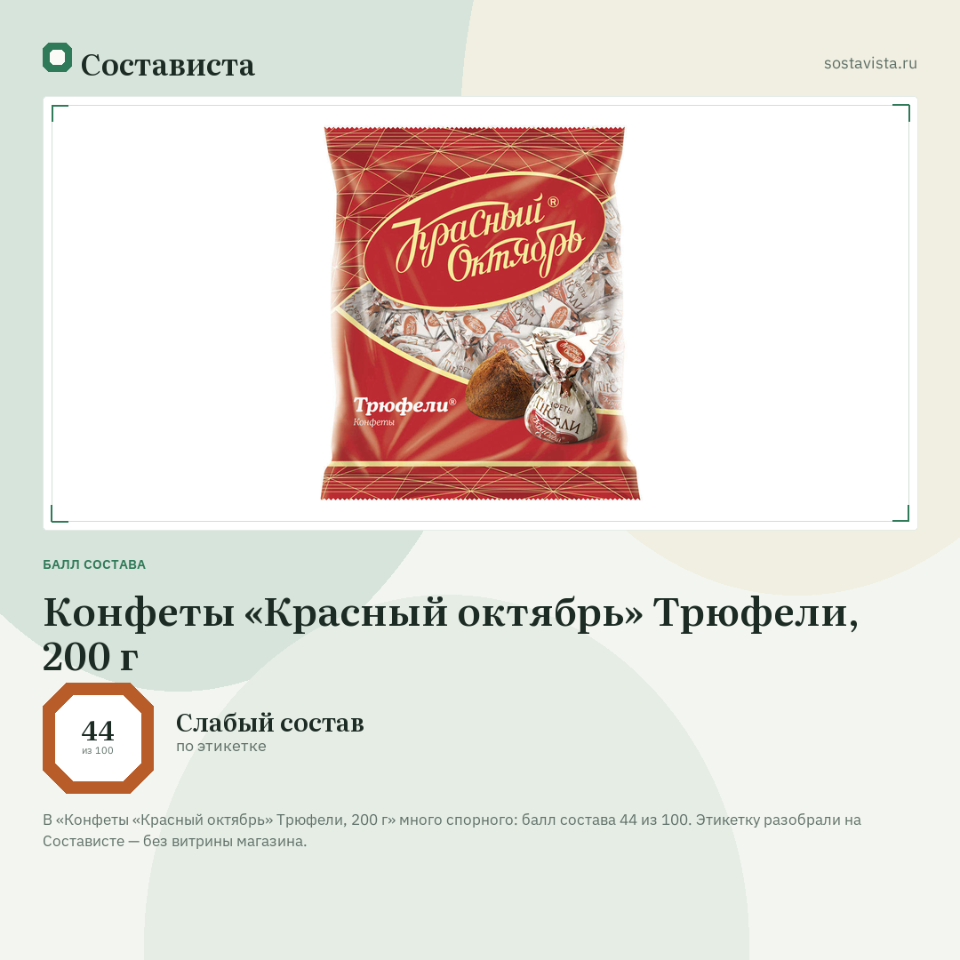 Конфеты «Красный октябрь» Трюфели, 200 г: балл состава 44 из 100 — Состависта