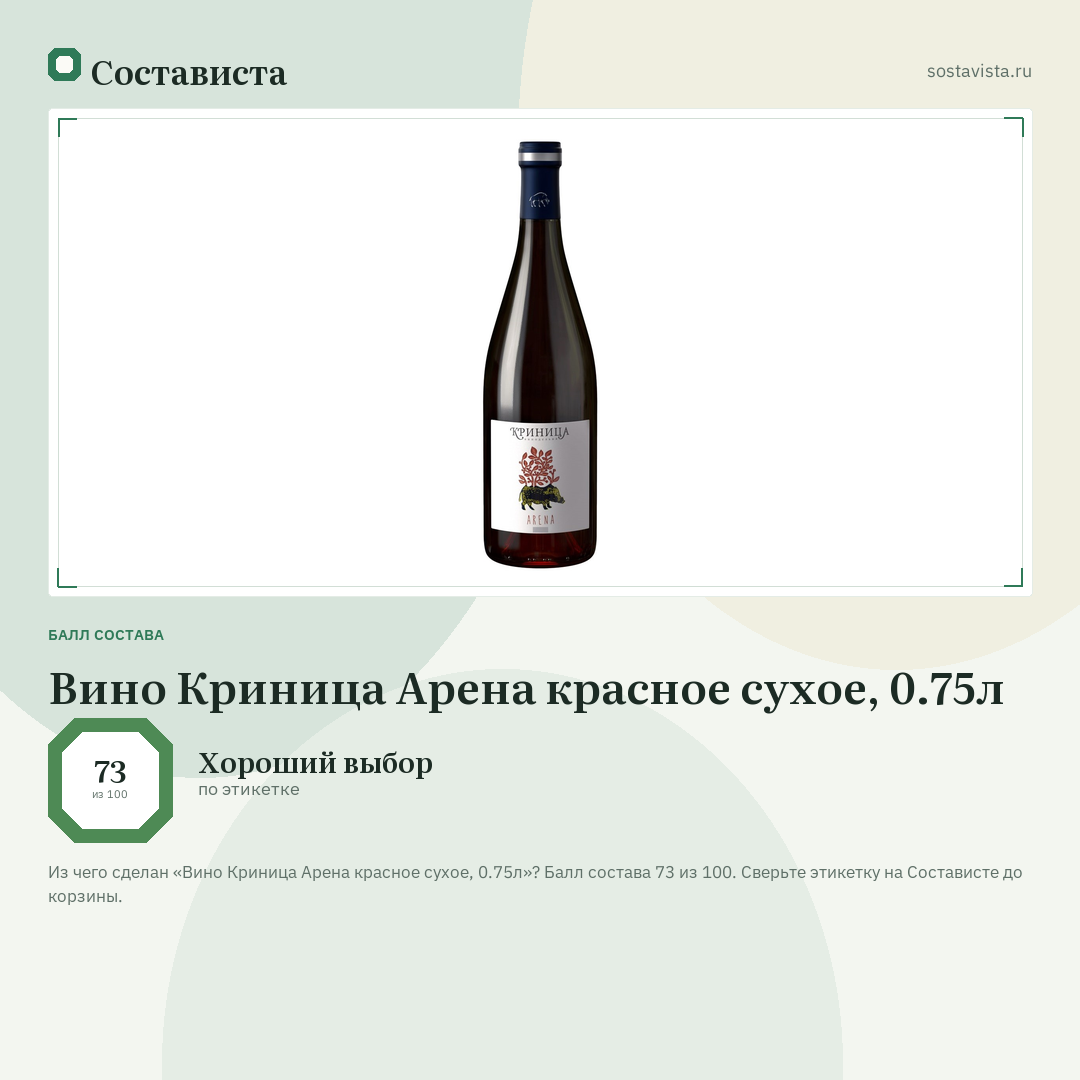 Вино Криница Арена красное сухое, 0.75л: балл состава 73 из 100 — Состависта