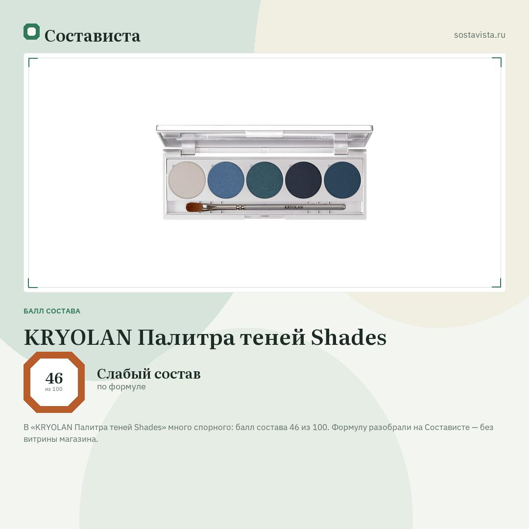 KRYOLAN Палитра теней Shades: балл состава 46 из 100 — Состависта