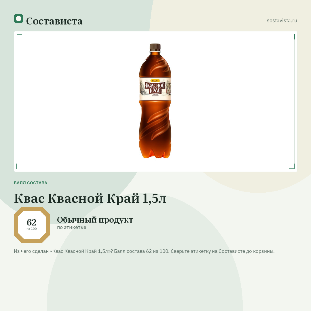Квас Квасной Край 1,5л: балл состава 62 из 100 — Состависта