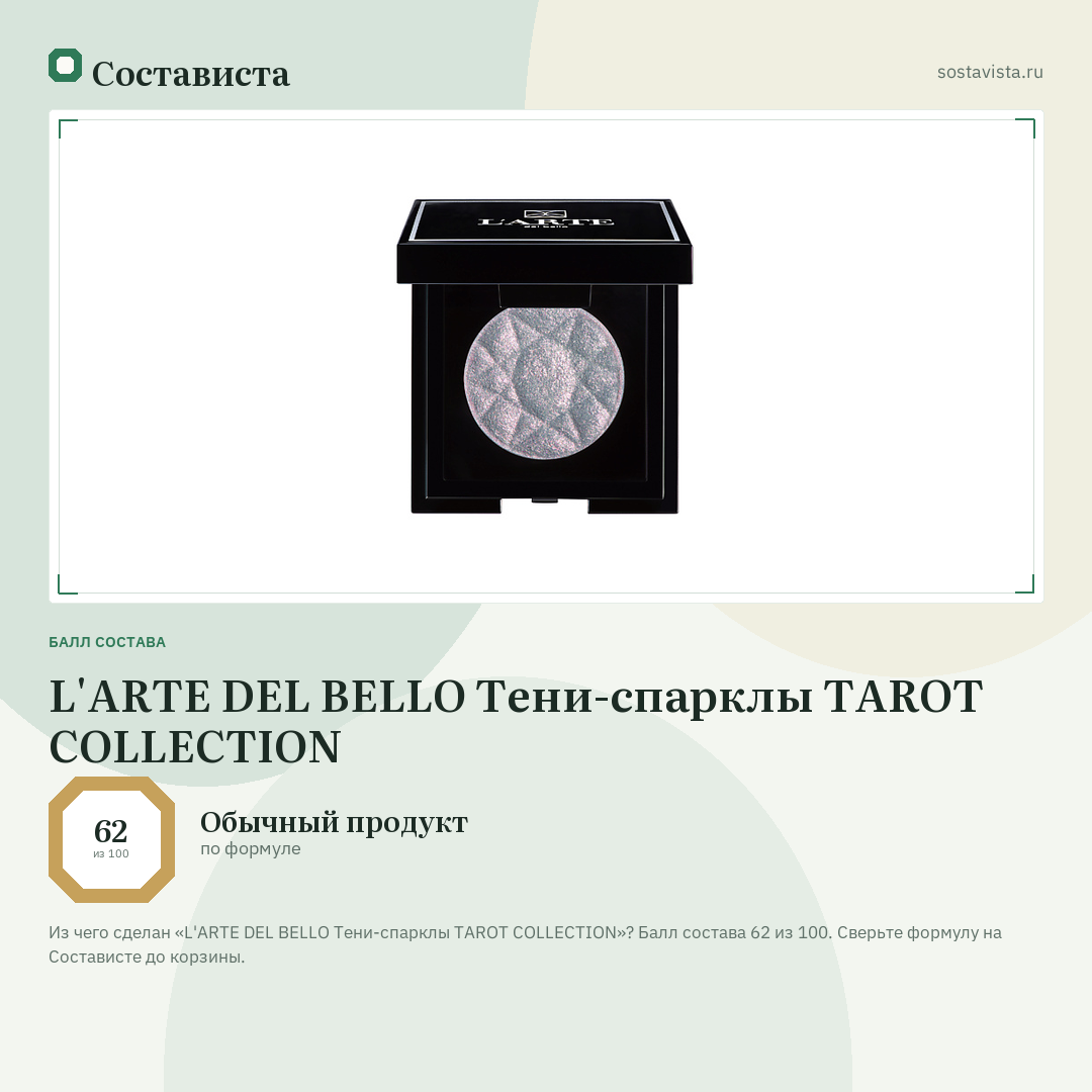 L'ARTE DEL BELLO Тени-спарклы TAROT COLLECTION: балл состава 62 из 100 — Состависта