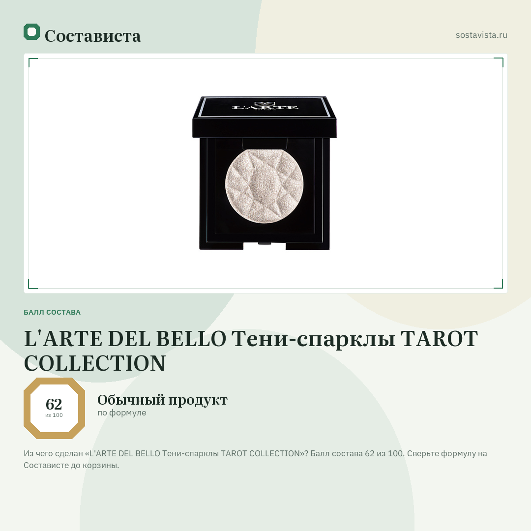 L'ARTE DEL BELLO Тени-спарклы TAROT COLLECTION: балл состава 62 из 100 — Состависта