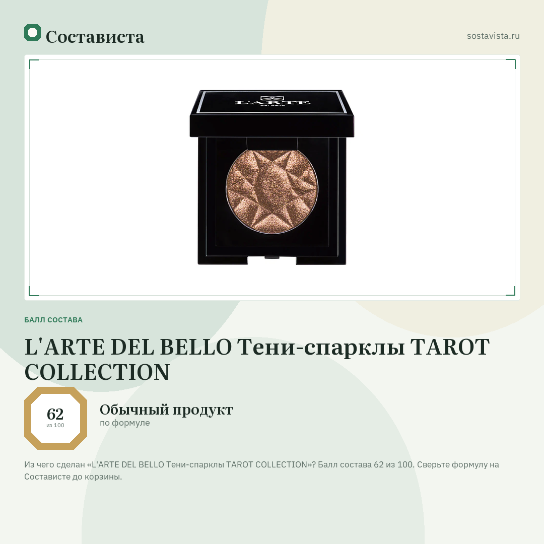 L'ARTE DEL BELLO Тени-спарклы TAROT COLLECTION: балл состава 62 из 100 — Состависта