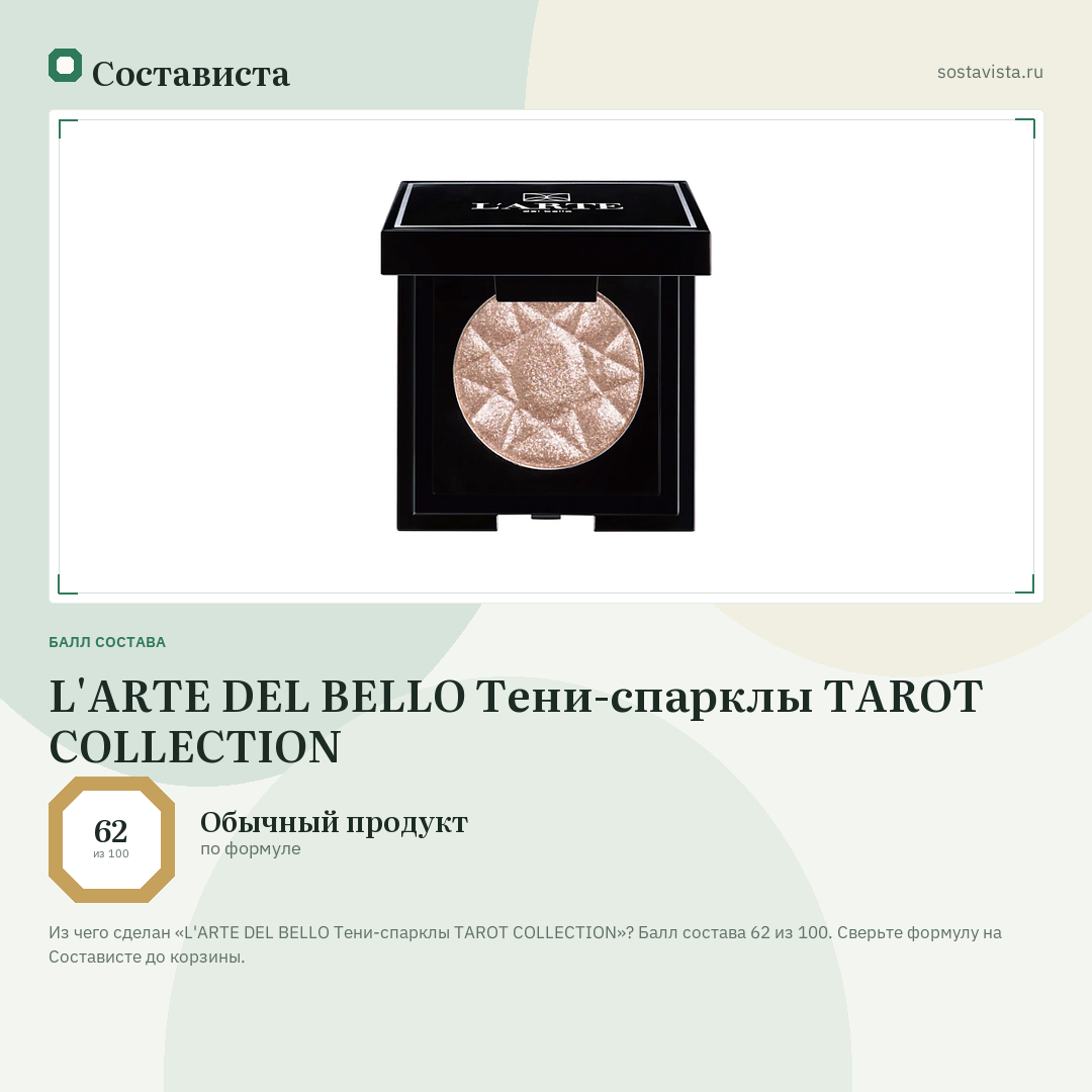 L'ARTE DEL BELLO Тени-спарклы TAROT COLLECTION: балл состава 62 из 100 — Состависта