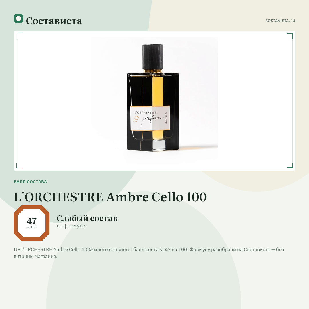L'ORCHESTRE Ambre Cello 100: балл состава 47 из 100 — Состависта