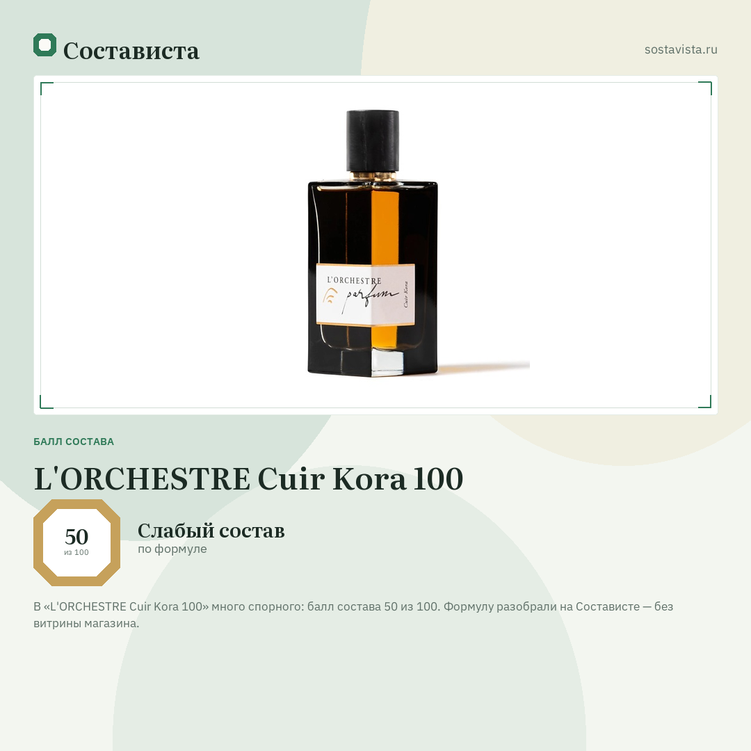 L'ORCHESTRE Cuir Kora 100: балл состава 50 из 100 — Состависта