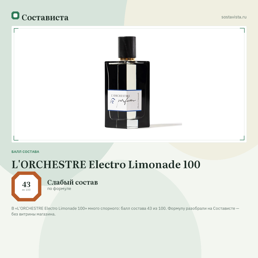 L'ORCHESTRE Electro Limonade 100: балл состава 43 из 100 — Состависта