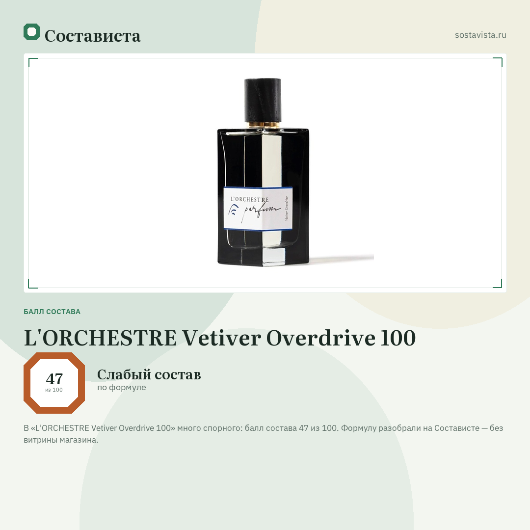 L'ORCHESTRE Vetiver Overdrive 100: балл состава 47 из 100 — Состависта