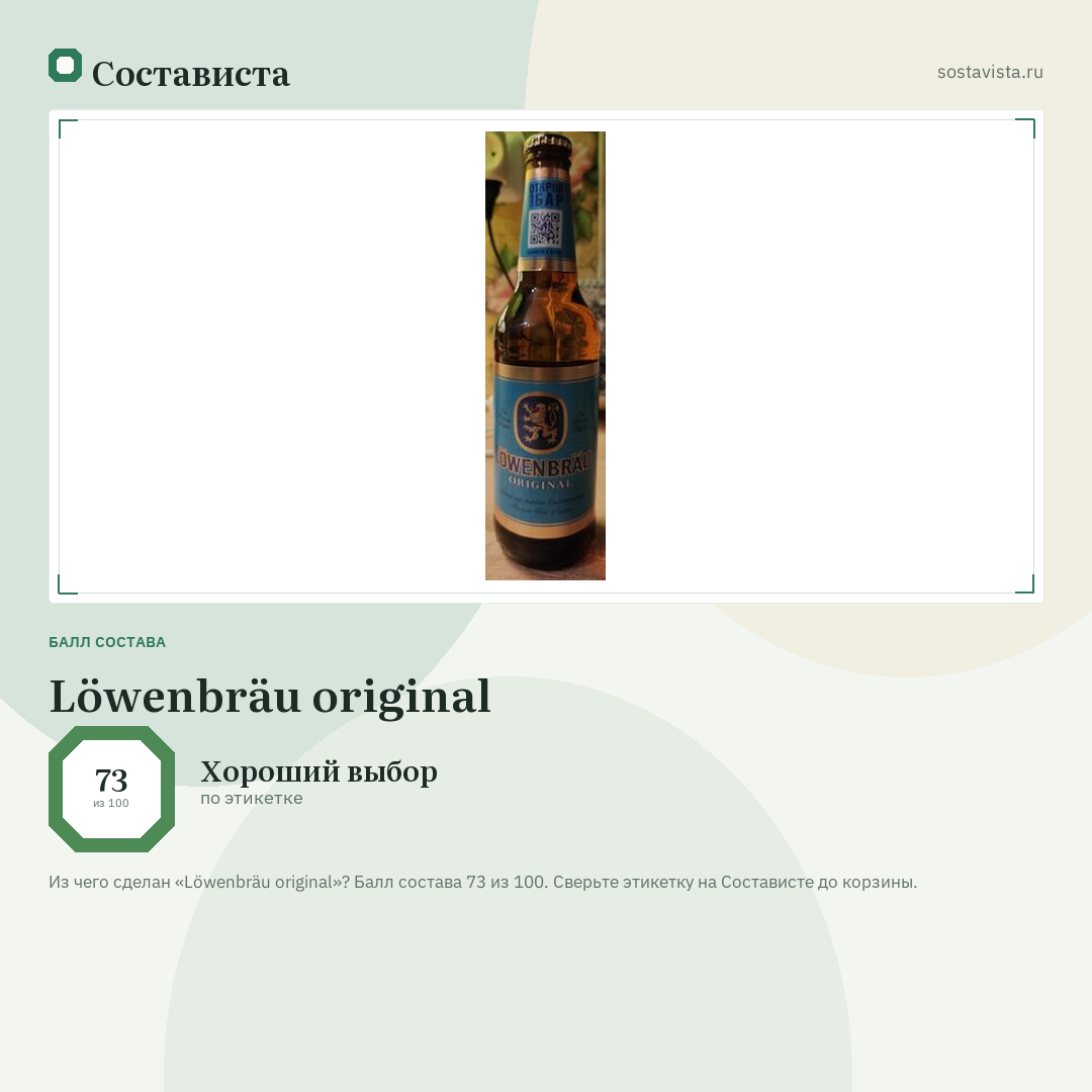 Löwenbräu original: балл состава 73 из 100 — Состависта