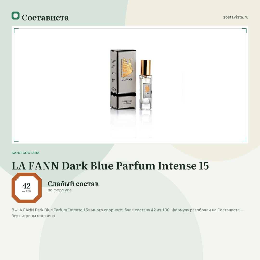 LA FANN Dark Blue Parfum Intense 15: балл состава 42 из 100 — Состависта