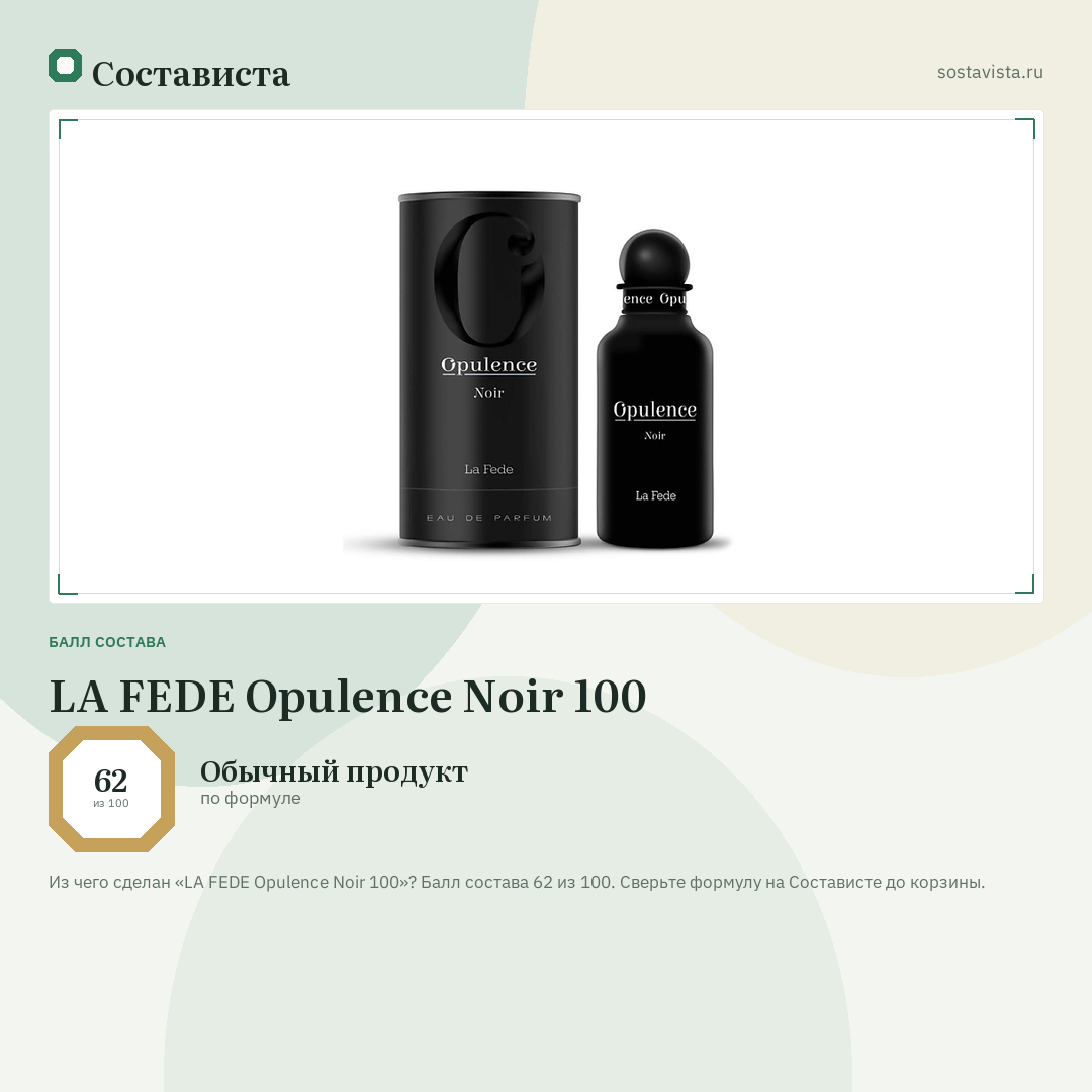 LA FEDE Opulence Noir 100: балл состава 62 из 100 — Состависта