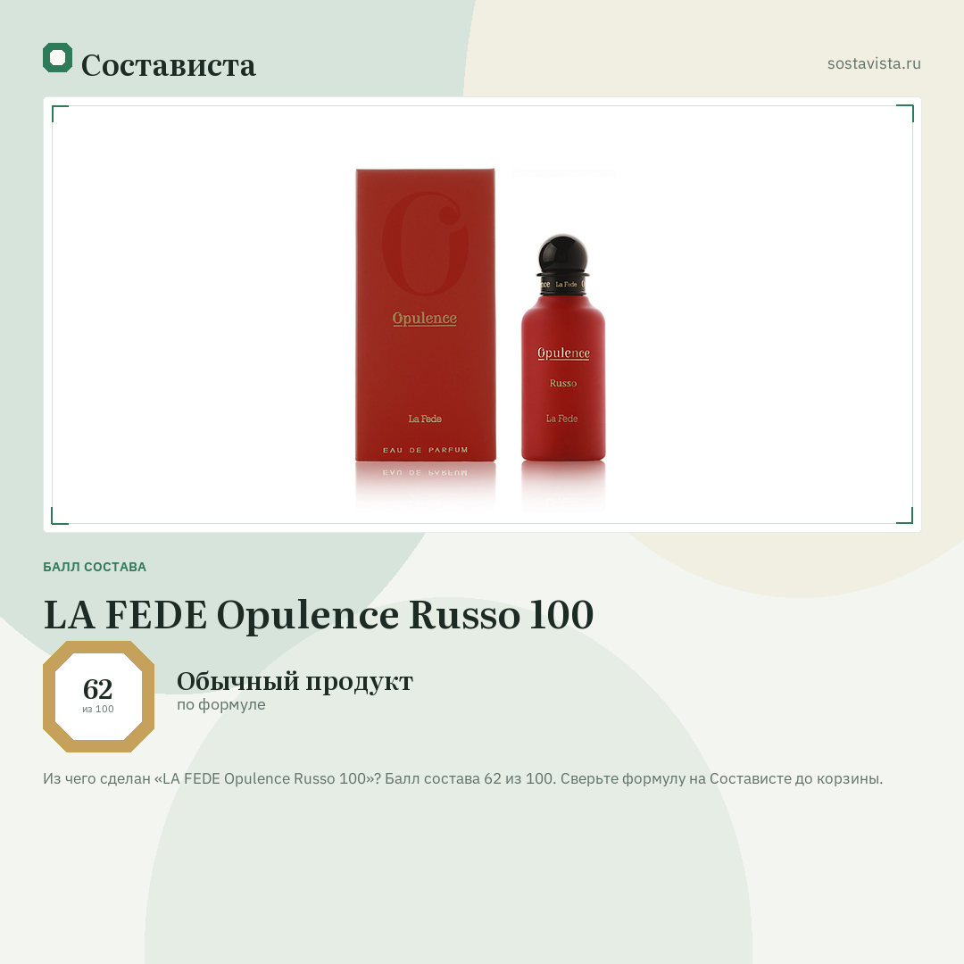 LA FEDE Opulence Russo 100: балл состава 62 из 100 — Состависта