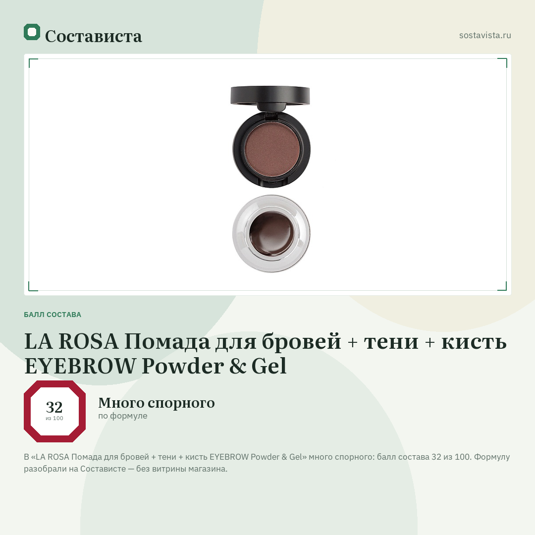 LA ROSA Помада для бровей + тени + кисть EYEBROW Powder & Gel: балл состава 32 из 100 — Состависта