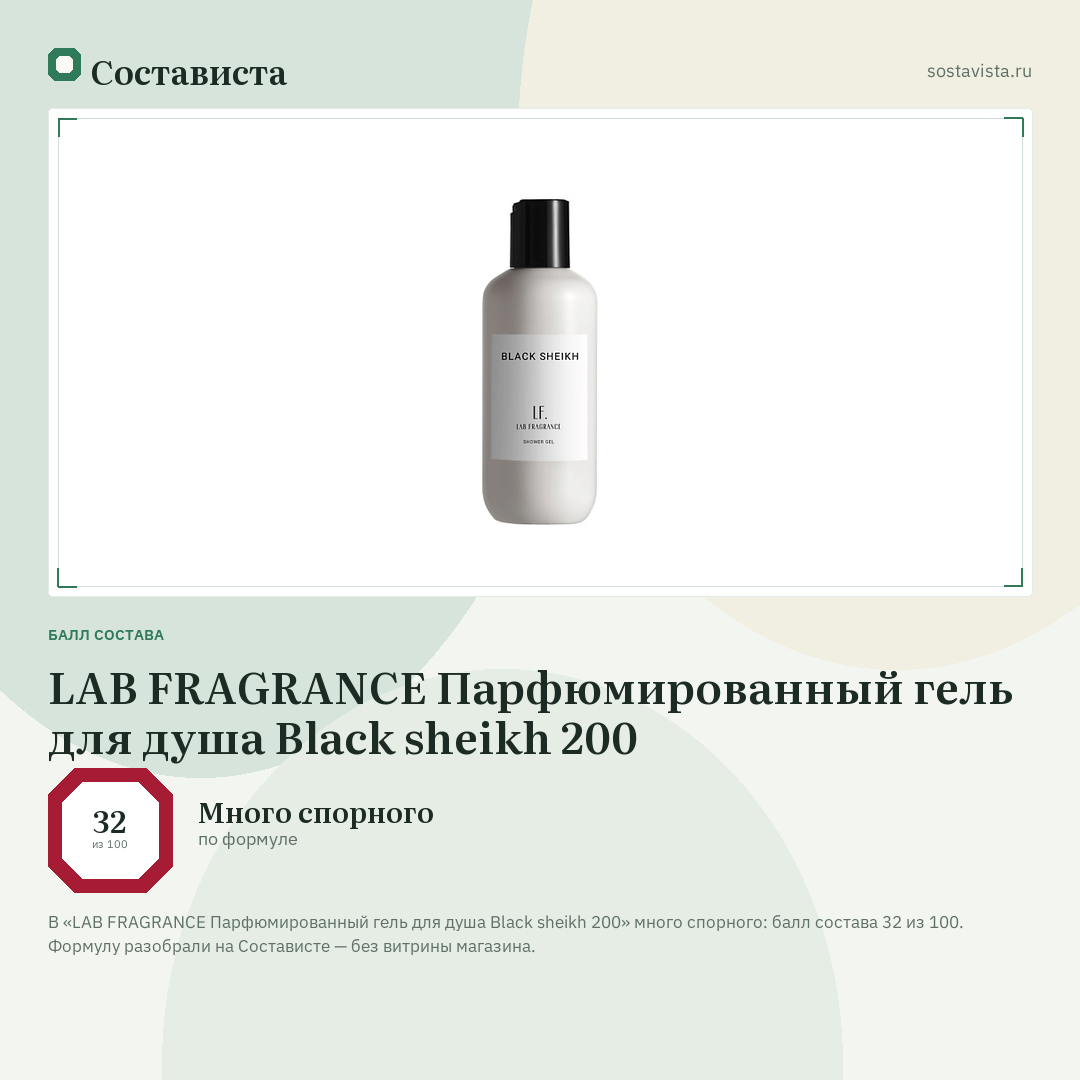 LAB FRAGRANCE Парфюмированный гель для душа Black sheikh 200: балл состава 32 из 100 — Состависта
