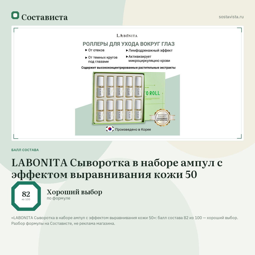 LABONITA Сыворотка в наборе ампул с эффектом выравнивания кожи 50: балл состава 82 из 100 — Состависта