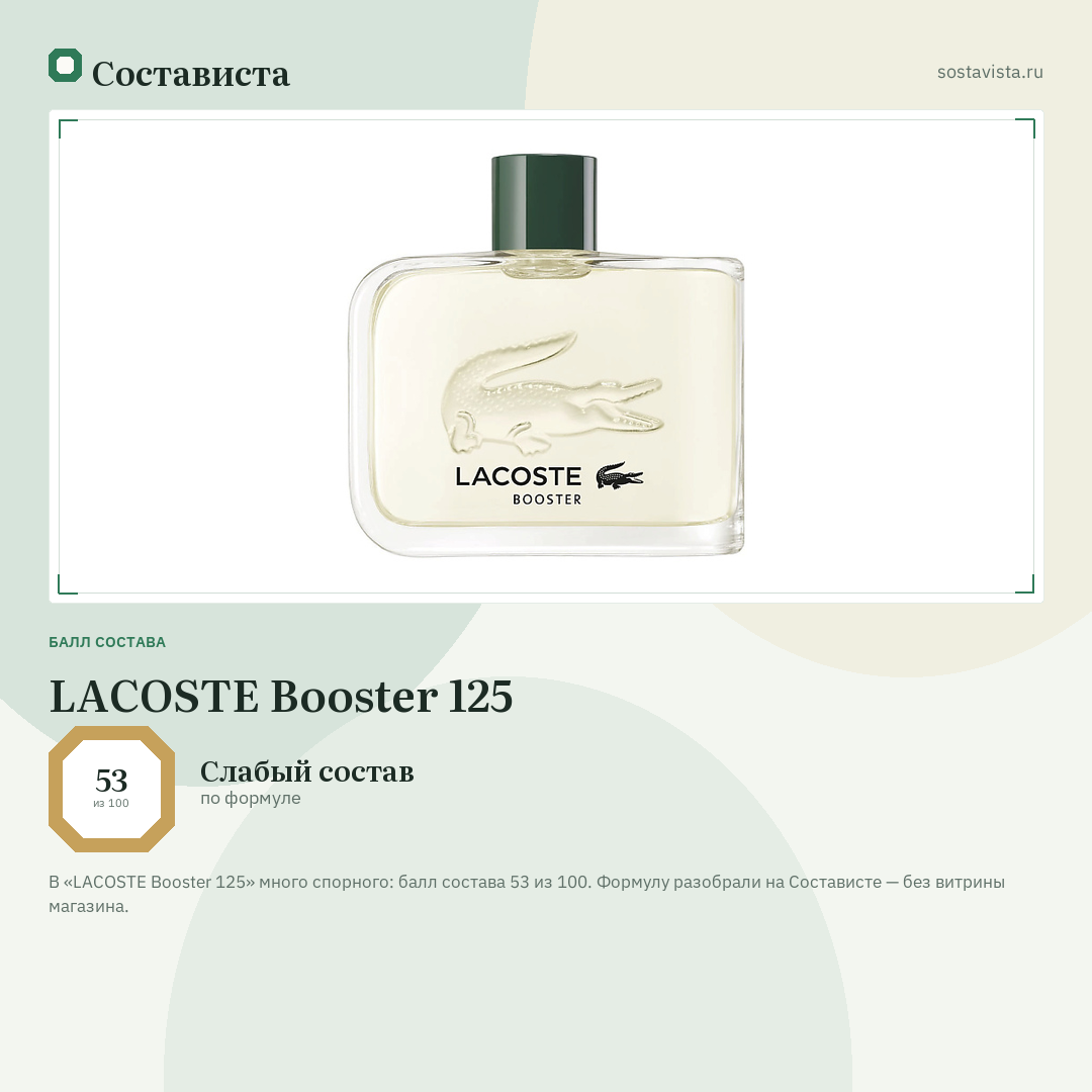 LACOSTE Booster 125: балл состава 53 из 100 — Состависта
