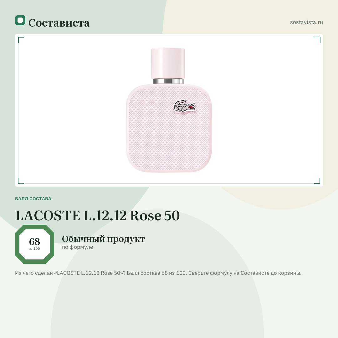 LACOSTE L.12.12 Rose 50: балл состава 68 из 100 — Состависта