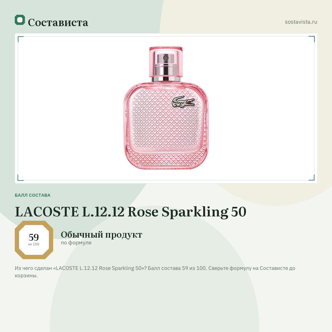 LACOSTE L.12.12 Rose Sparkling 50: балл состава 59 из 100 — Состависта