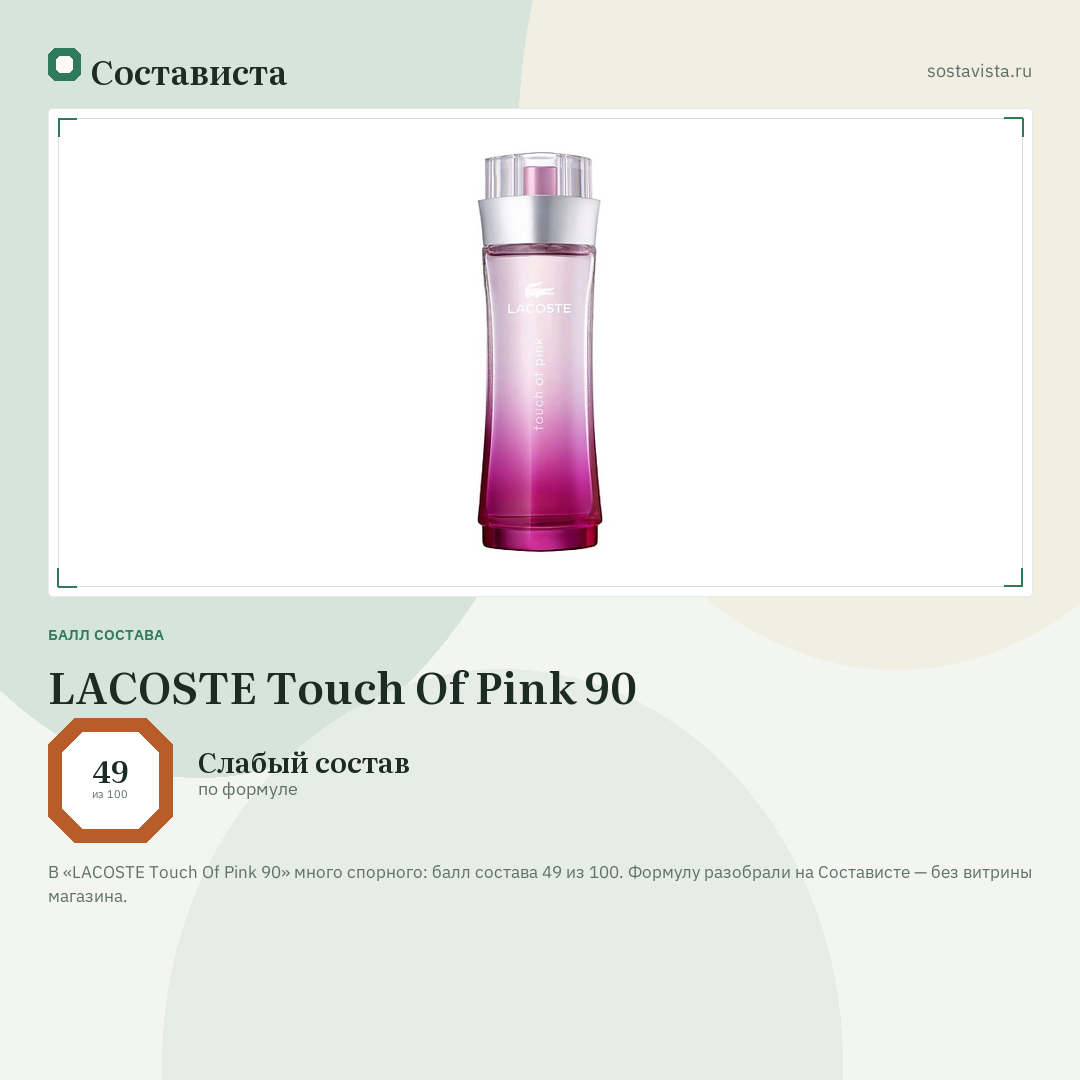 LACOSTE Touch Of Pink 90: балл состава 49 из 100 — Состависта