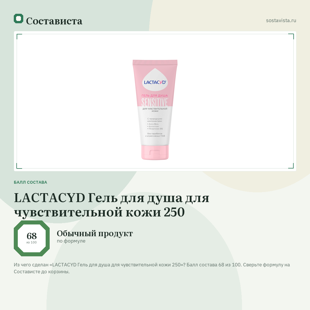 LACTACYD Гель для душа для чувствительной кожи 250: балл состава 68 из 100 — Состависта