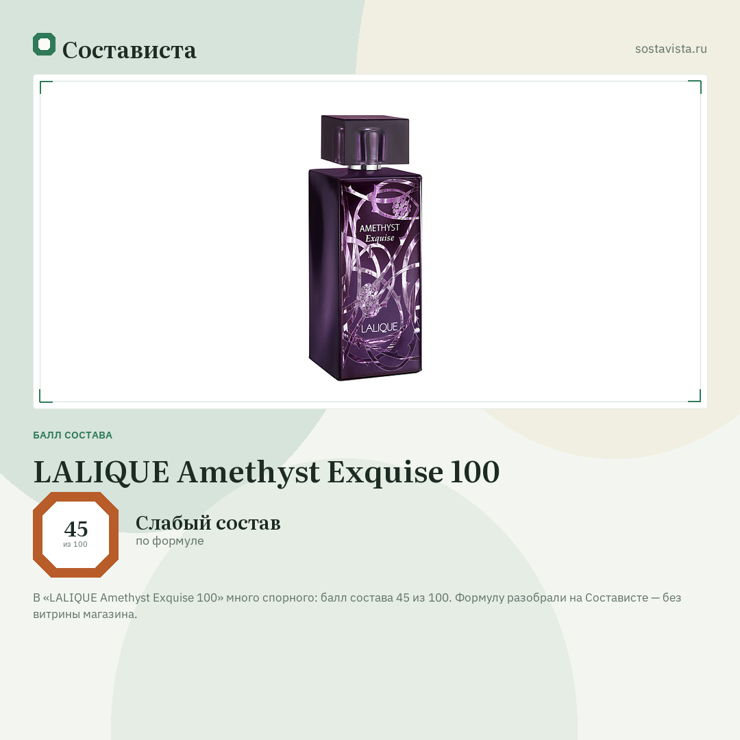 LALIQUE Amethyst Exquise 100: балл состава 45 из 100 — Состависта