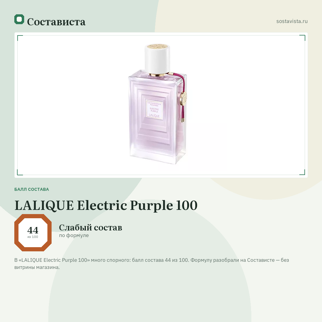 LALIQUE Electric Purple 100: балл состава 44 из 100 — Состависта