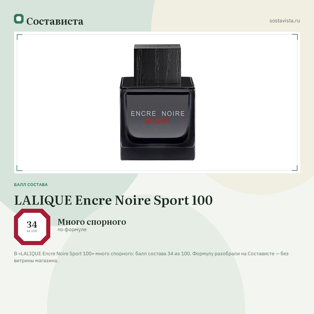 LALIQUE Encre Noire Sport 100: балл состава 34 из 100 — Состависта