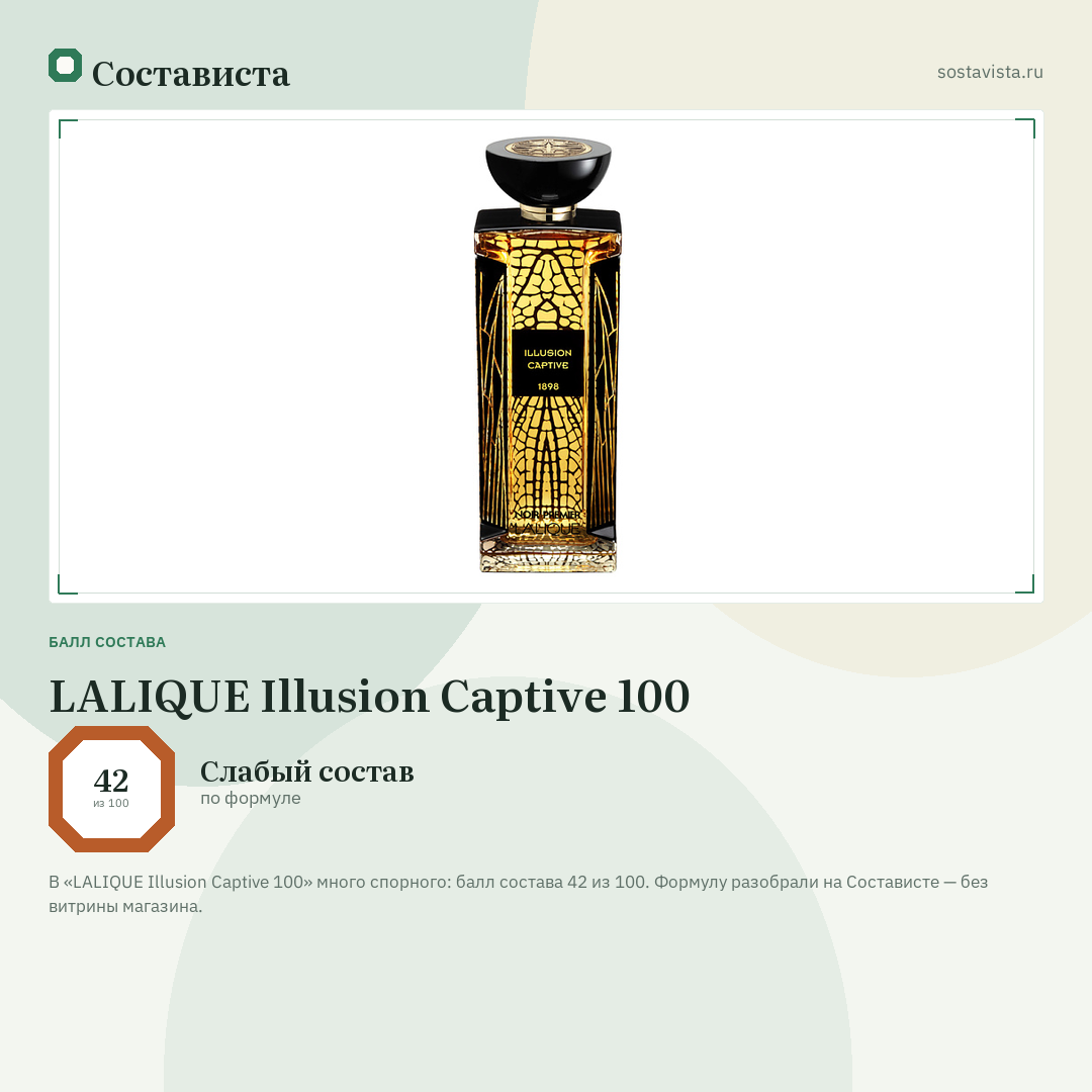 LALIQUE Illusion Captive 100: балл состава 42 из 100 — Состависта