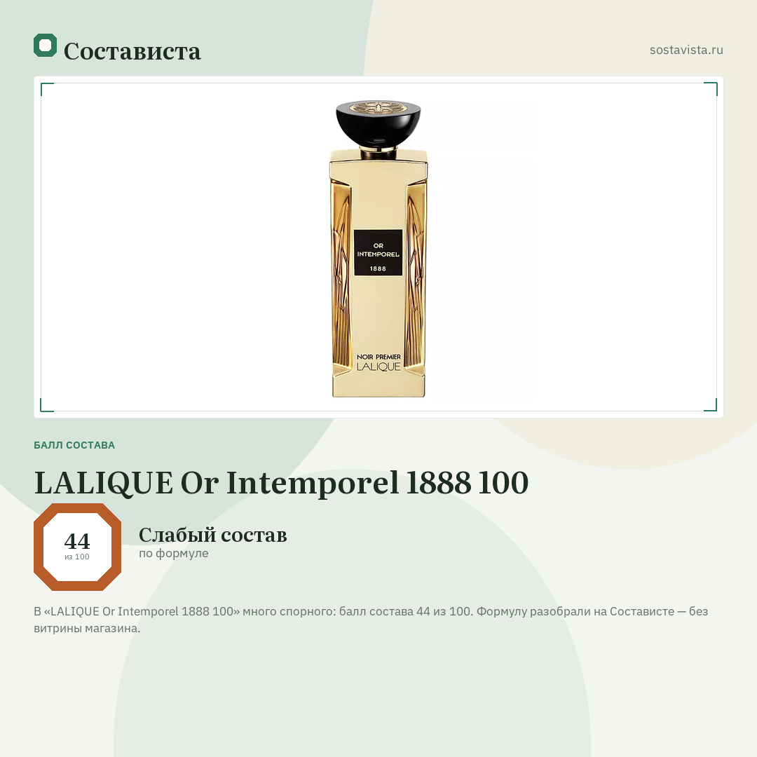 LALIQUE Or Intemporel 1888 100: балл состава 44 из 100 — Состависта