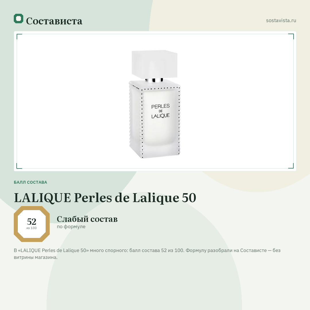LALIQUE Perles de Lalique 50: балл состава 52 из 100 — Состависта