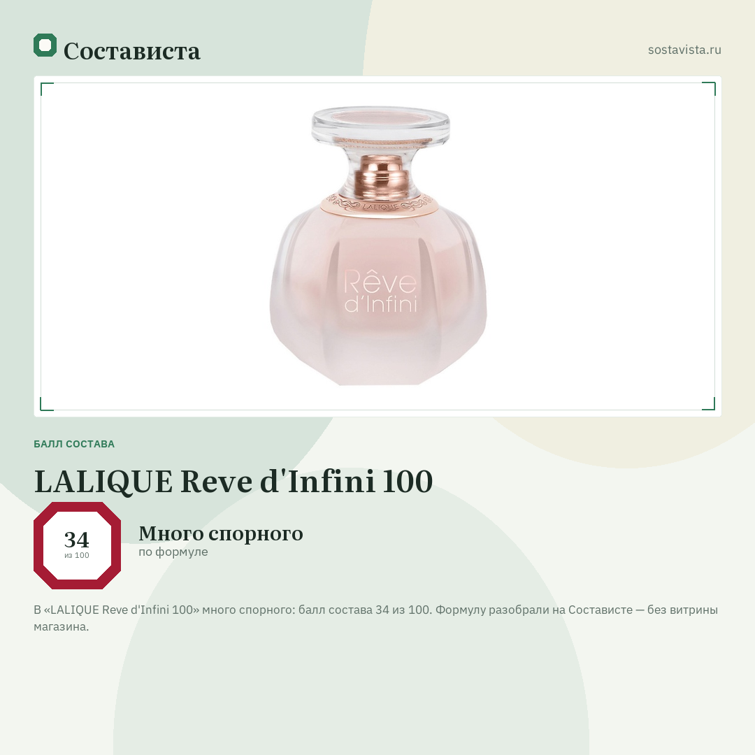 LALIQUE Rеve d'Infini 100: балл состава 34 из 100 — Состависта