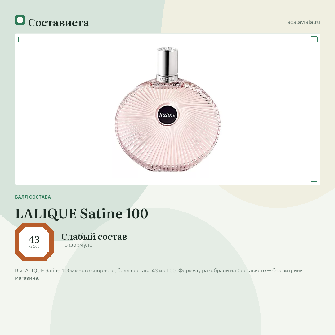 LALIQUE Satine 100: балл состава 43 из 100 — Состависта
