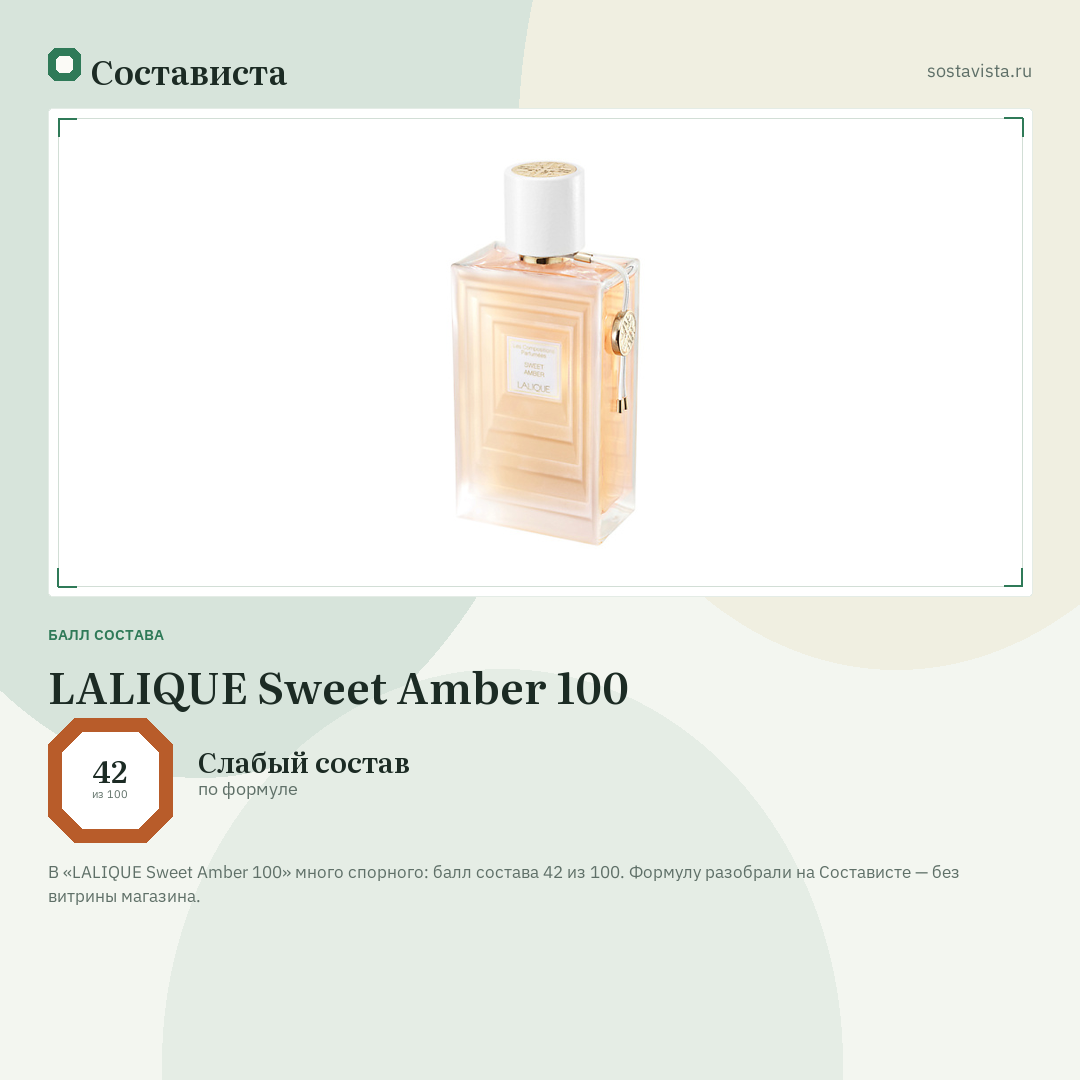 LALIQUE Sweet Amber 100: балл состава 42 из 100 — Состависта
