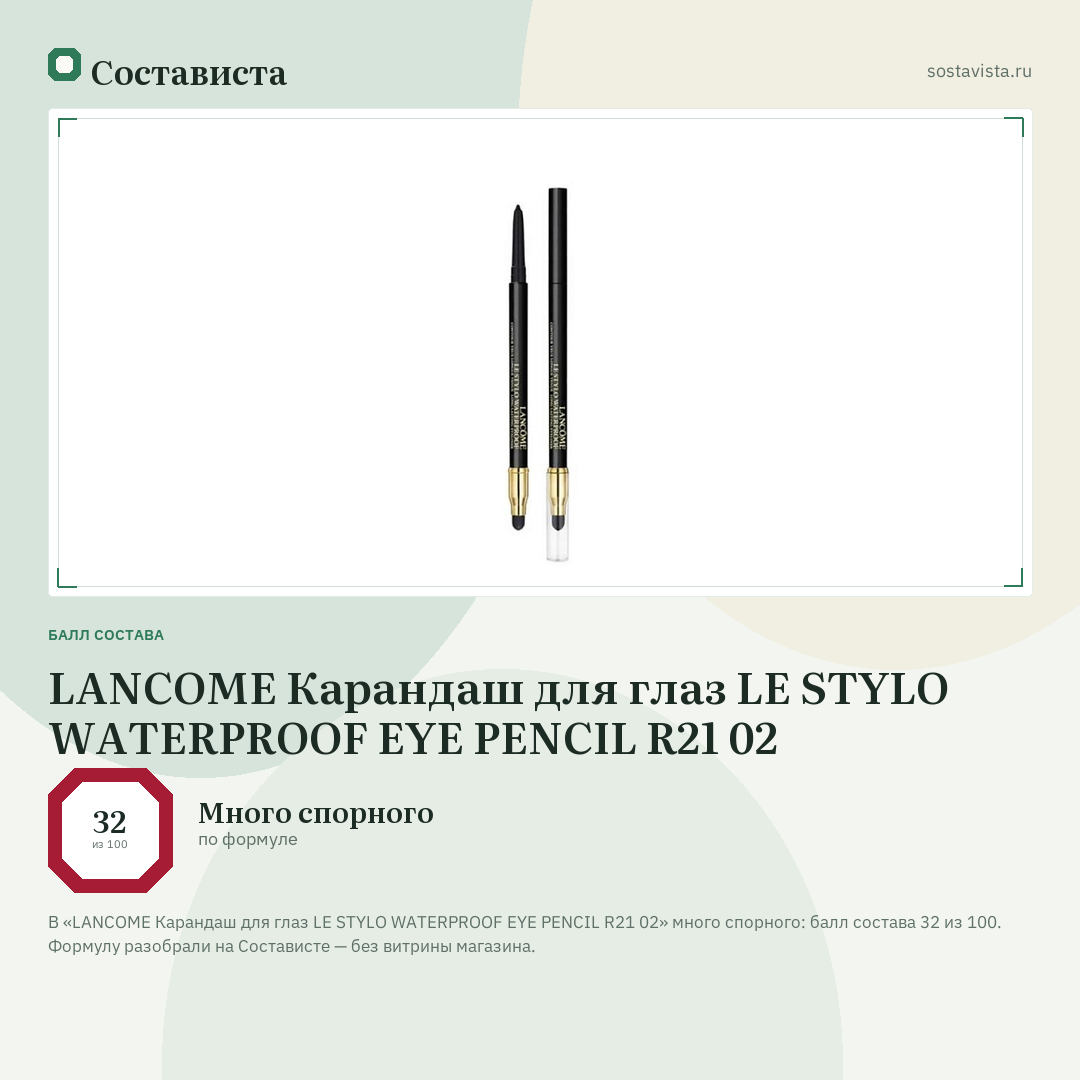 LANCOME Карандаш для глаз LE STYLO WATERPROOF EYE PENCIL R21 02: балл состава 32 из 100 — Состависта