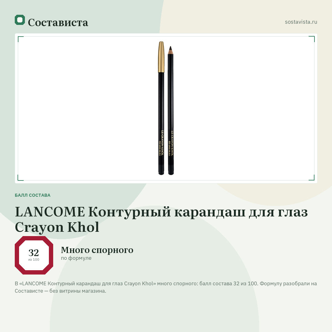 LANCOME Контурный карандаш для глаз Crayon Khol: балл состава 32 из 100 — Состависта