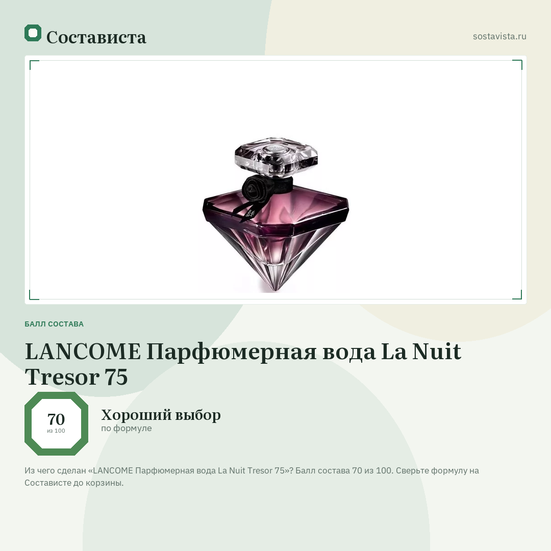 LANCOME Парфюмерная вода La Nuit Tresor 75: балл состава 70 из 100 — Состависта