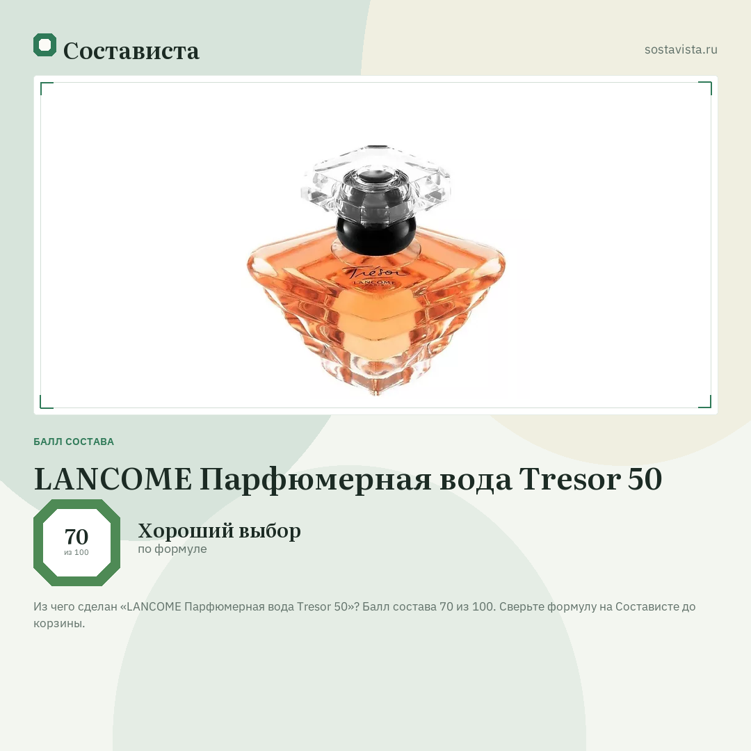 LANCOME Парфюмерная вода Tresor 50: балл состава 70 из 100 — Состависта